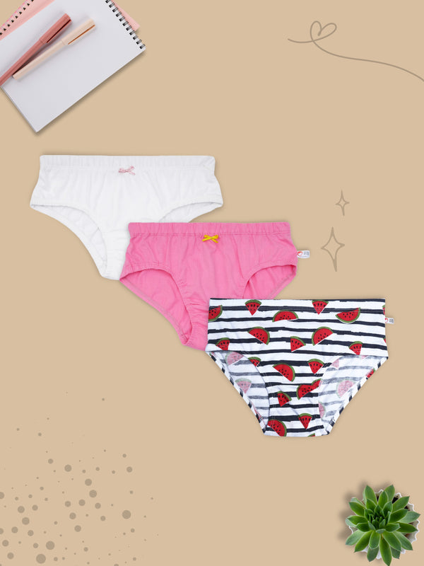 D'chica Set of 3 Panties For Girls-1 Watermelon red & black 2 Solids
