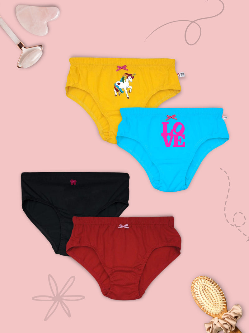 D'chica Set of 4 Panties/Briefs for girls and teenagers|Cotton Panty for girls| No itching, No rashes- DCPNSE8108 - D'chica