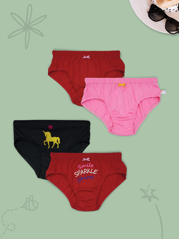 D'chica Set of 4 Panties/Briefs for girls and teenagers|Cotton Panty for girls| No itching, No rashes- DCPNSE8109