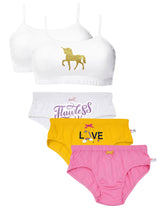 D'chica Pack of 5 Puberty Essentials Set| 3 Panties for Teens and 2 Beginner Bras