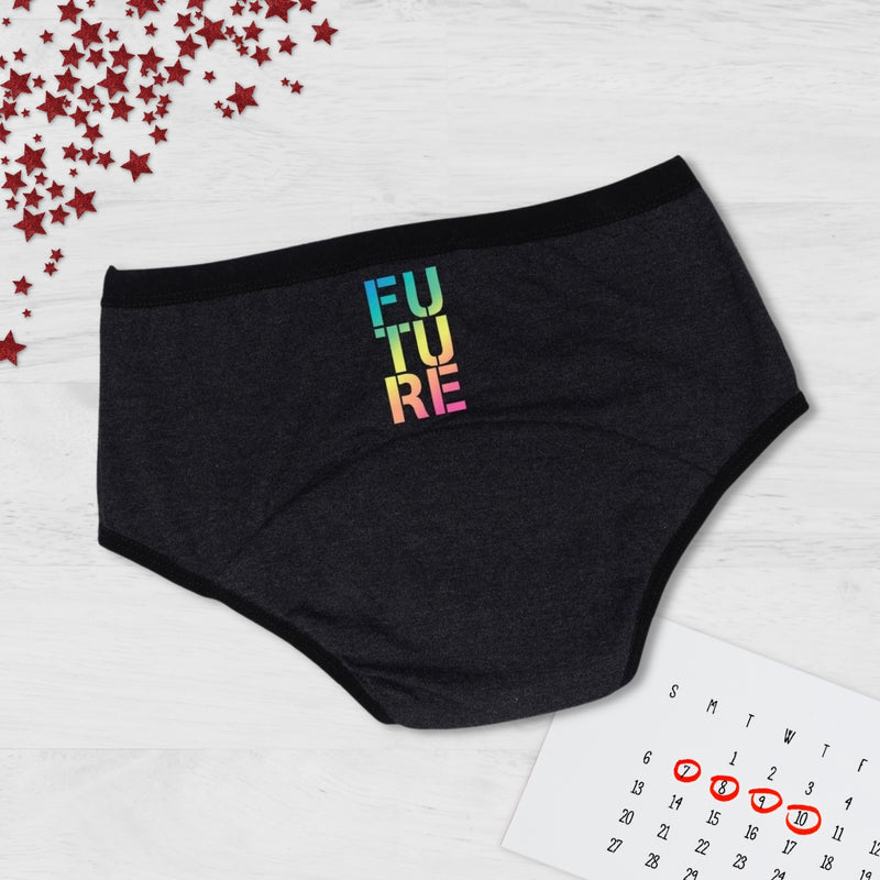 D'chica Future Print Eco-Friendly Her Future Period Panties For Teen Girls, Pad-free Periods Dark Grey