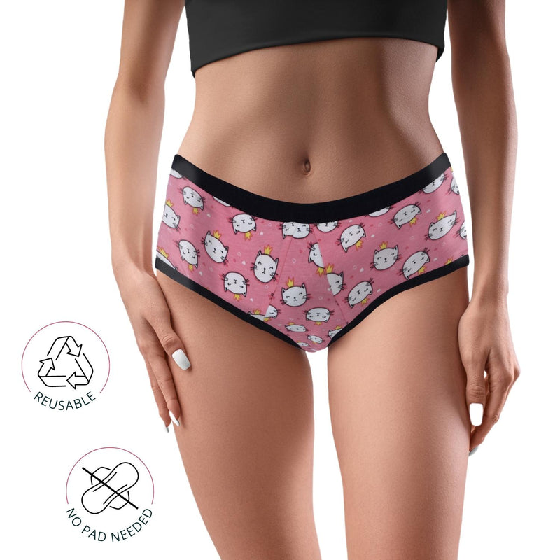 D'chica Pack of 2  Eco-friendly, Anti-Microbial Lining, Period Panties For Teenagers, No Pad Required, Grey & Kitty Print