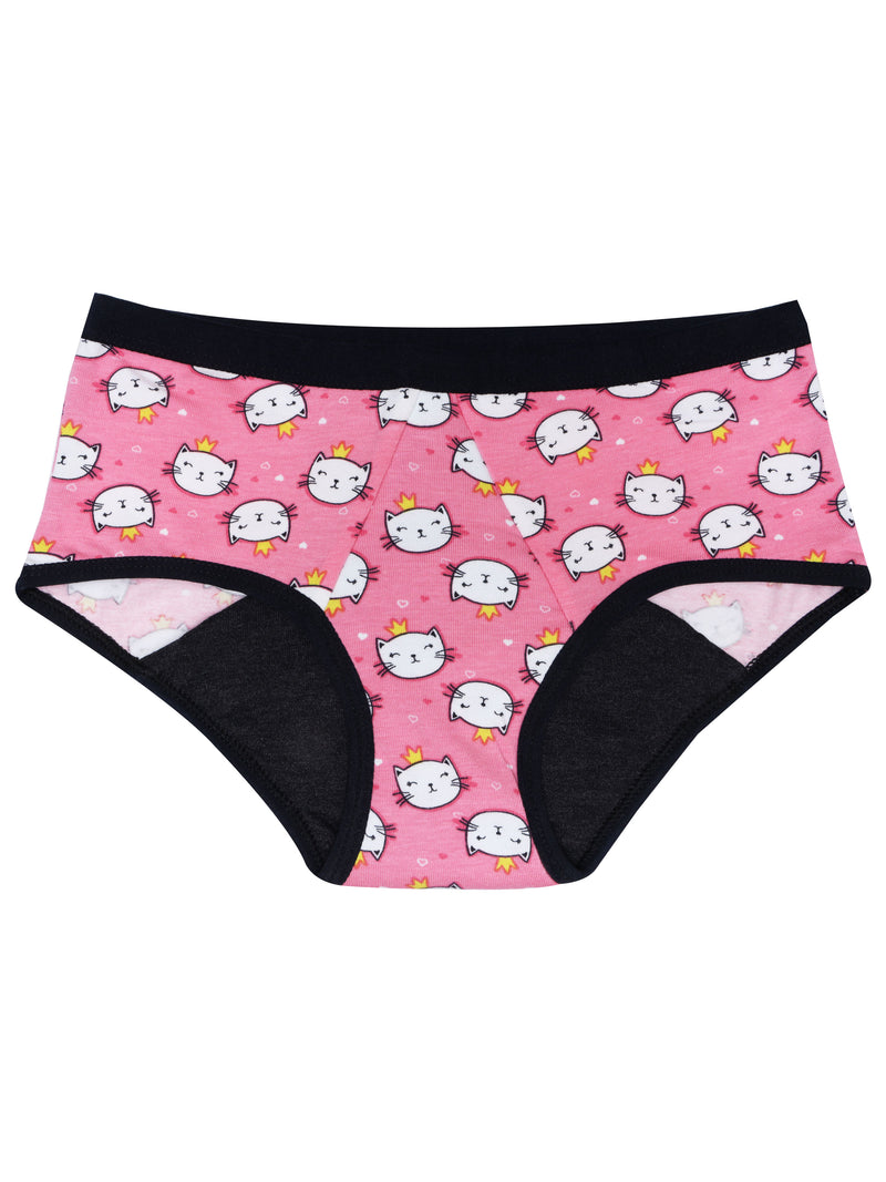 D'chica Pack of 2  Eco-friendly o-Friendly Anti Microbial Lining Period Panties For Teenagers Maroon, No Pad Required, Grey & Kitty Print - D'chica