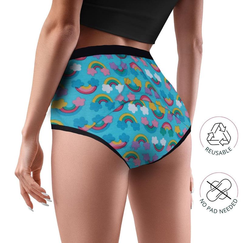 D'chica Rainbow Period Eco-Friendly Anti Microbial Lining Panties For Girls Blue Lining, PFOS PFAS Free - D'chica