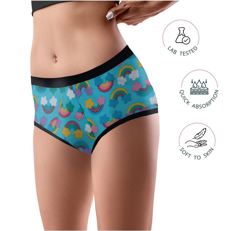 D'chica Rainbow Period Eco-Friendly Anti Microbial Lining Panties For Girls Blue Lining, PFOS PFAS Free - D'chica