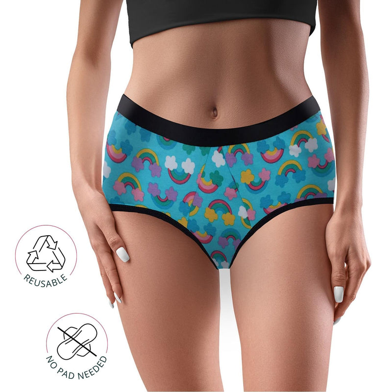 D'chica Pack of 2  Eco-friendly Anti Microbial Lining Period Panties For Teenagers Maroon & Rainbow Print, PFOS PFAS Free - D'chica