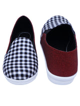 D'chica Checks & Red Slip On Shoes For Girls - D'chica