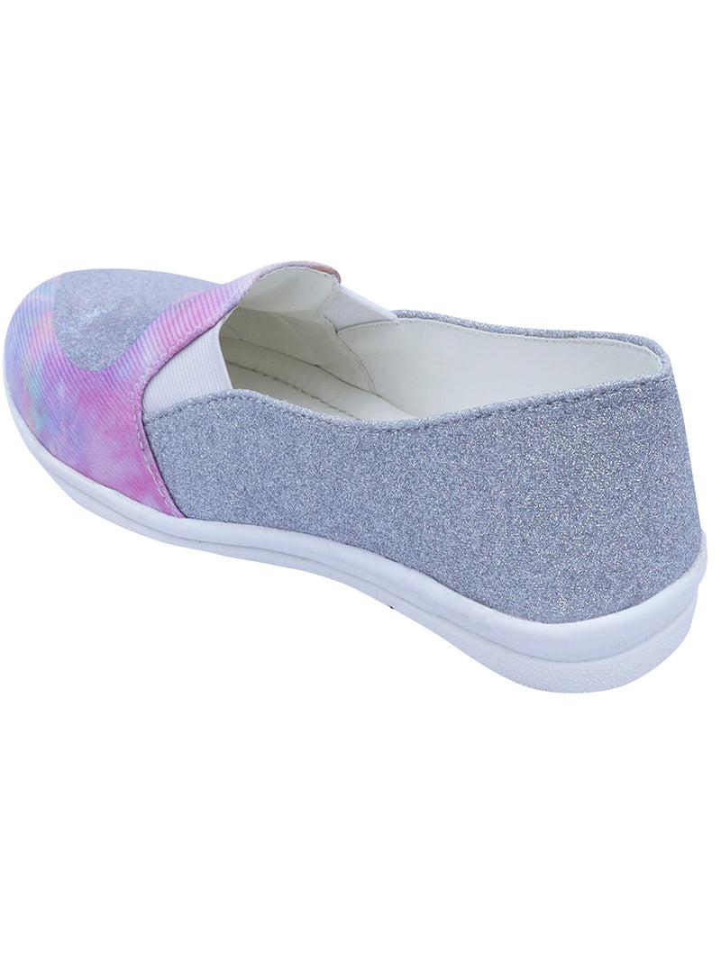 D'chica Lavender Tie & Dye Slip On Shoes For Girls With Glitter Heart Appplique - D'chica