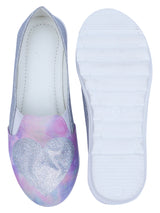 D'chica Lavender Tie & Dye Slip On Shoes For Girls With Glitter Heart Appplique - D'chica