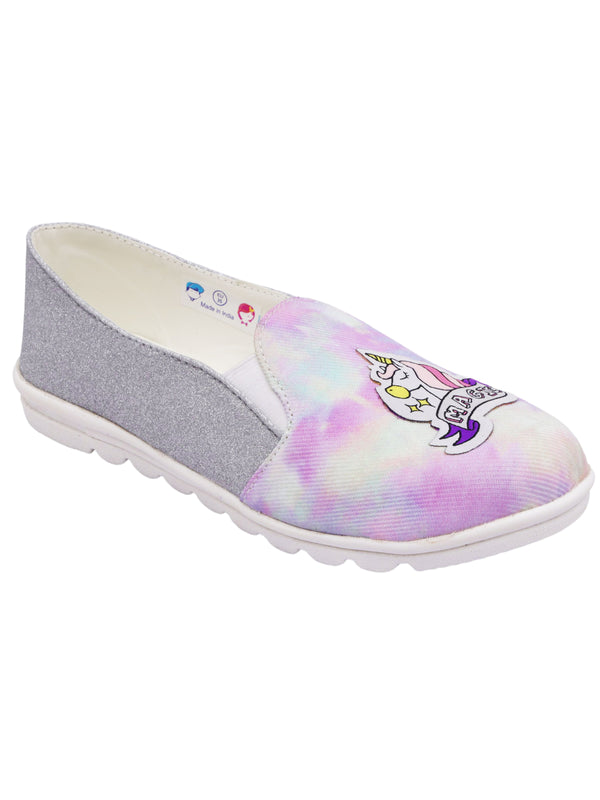 D'chica Lavender Tie & Dye Slip On Shoes For Girls With Unicorn Applique - D'chica