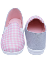 D'chica Checks Print & Pink Glitter Slip On Shoes For Girls
