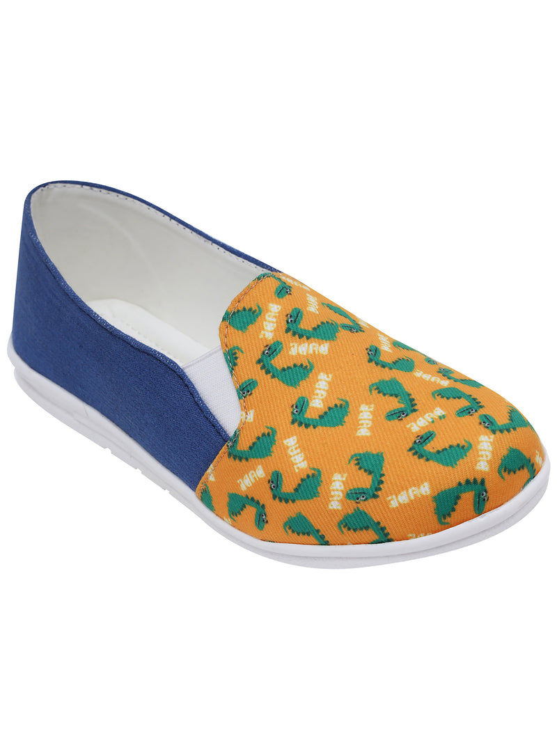 D'chica Bro Yellow Dino Print Slip On Shoes For Girls - D'chica