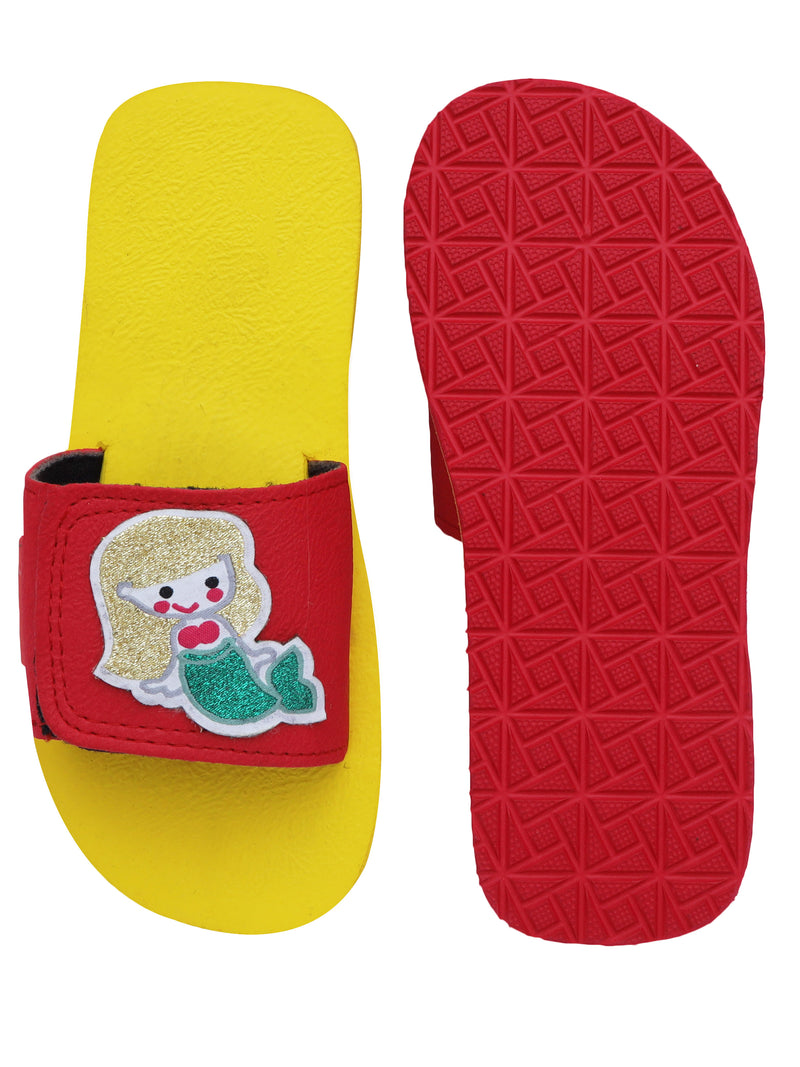 D'chica Mermaid Applique Slippers For Girls Red & Yellow - D'chica