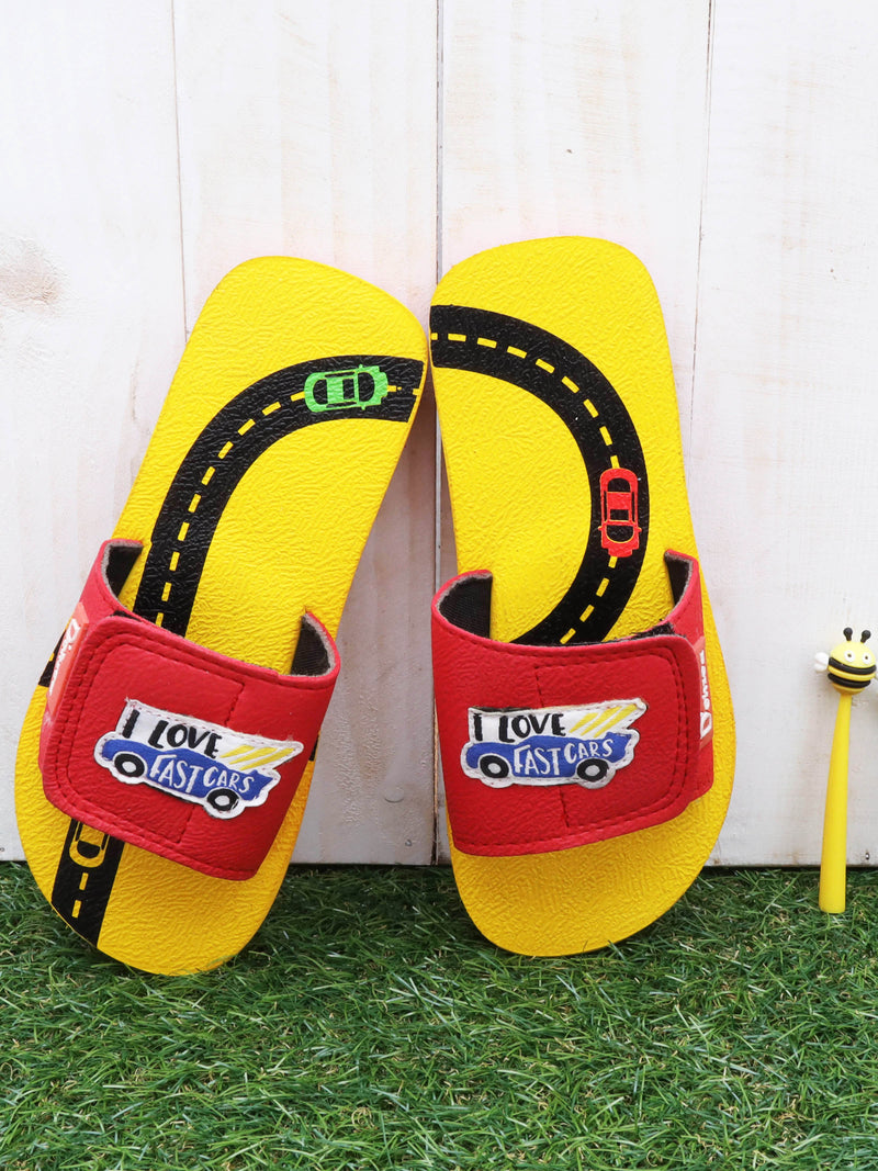 D'chica Fast Cars Applique Slippers Yellow & Red - Monsoon Sale - D'chica