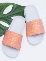 D'chica Girls Open Toe Flats Partywear Peach Glitter