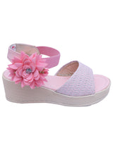 D'chica Pink Wedge Heels For Girls With Flower Applique