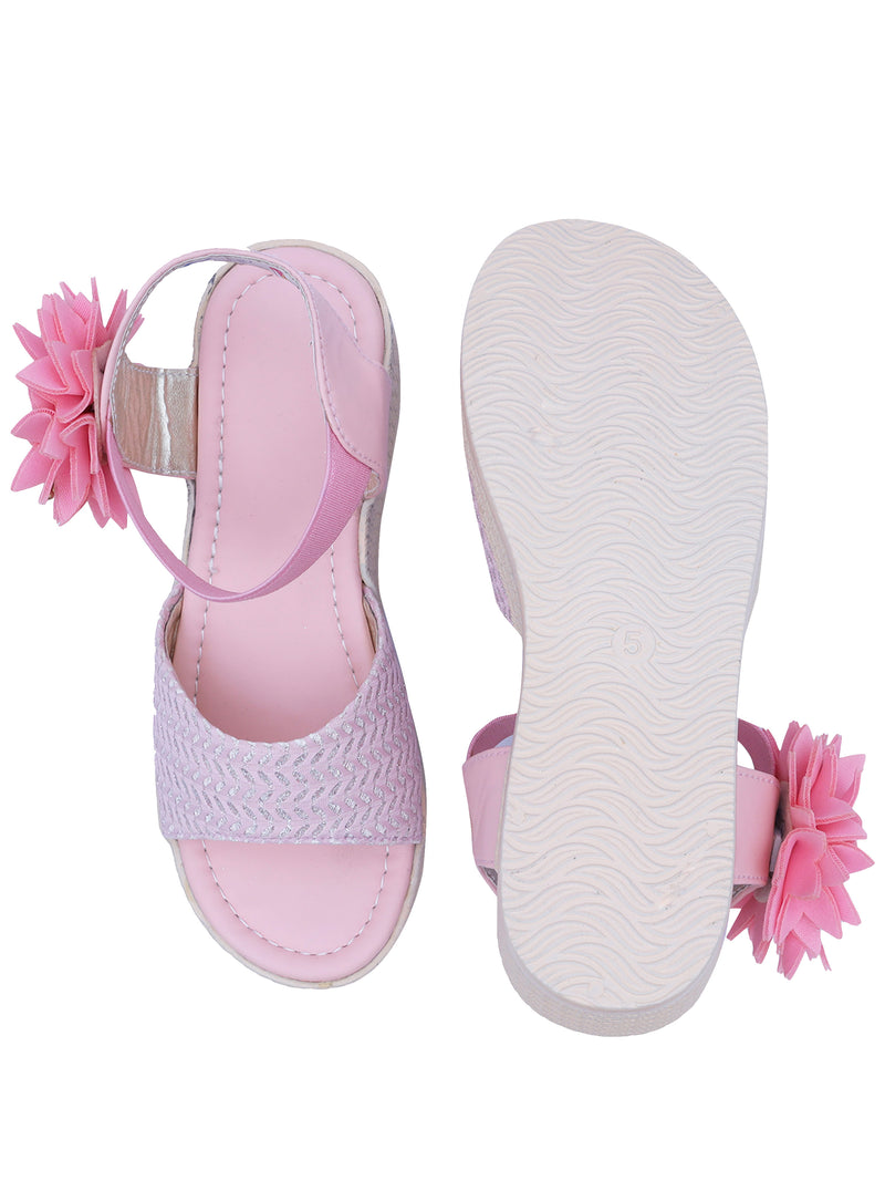 D'chica Pink Wedge Heels For Girls With Flower Applique - D'chica