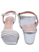 D'chica Sparkly Silver Block Heels Sandals