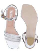 D'chica Sparkly Silver Block Heels Sandals