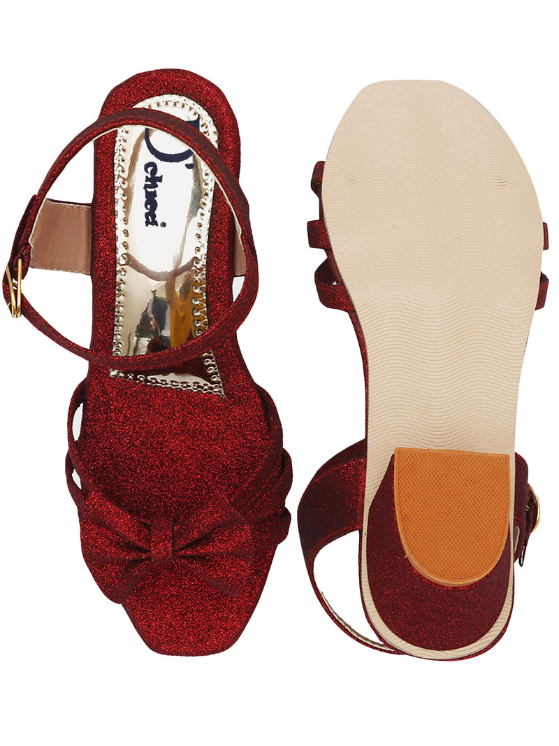 D'chica Sparkly Red Heel Sandals For Girls