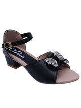 D'chica Bow Applique Heels For Girls Black - D'chica