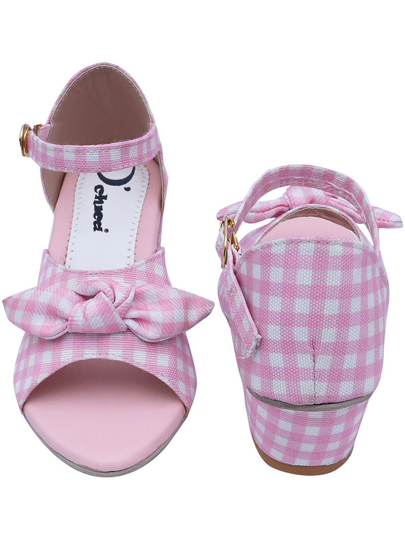 D'chica Pink Check Heels For Girls - D'chica