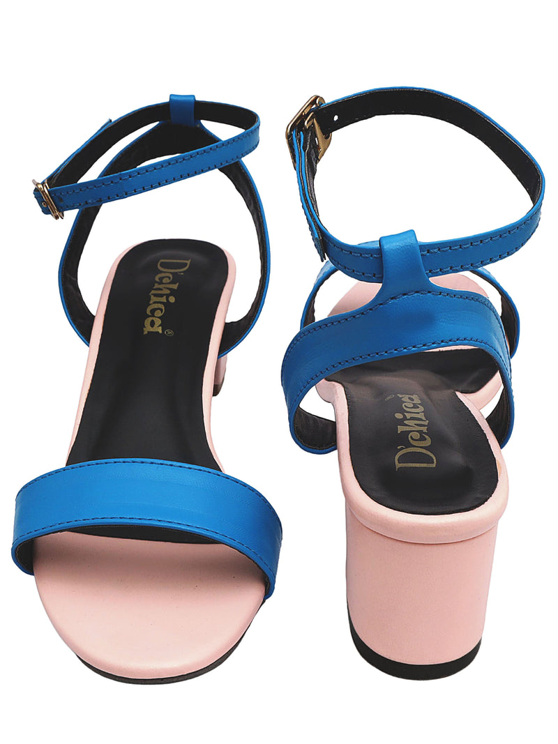 Pink & Blue Comfortable Ankle Strap Block Heel Sandals