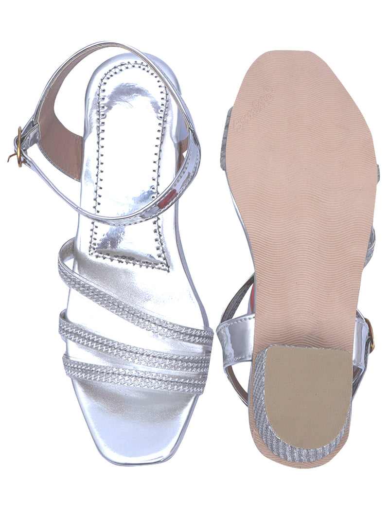 D'chica Festive & Partywear Silver Closed Toe Open Back Heels For Girls - D'chica