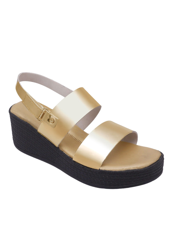 D'chica Shine Gold Wedge Heels Sandals - D'chica
