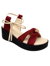 D'chica Suede Red & Peach Wedge Heels Ballerians - D'chica