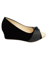 D'chica Sparkly Bow Black Wedge Heels Ballerians - D'chica