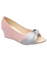 D'chica Sparkly Bow Pink Wedge Heels Ballerinas