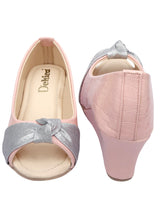 D'chica Sparkly Bow Pink Wedge Heels Ballerinas