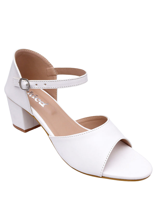 Casual Wear White Ankle Strap Chunky Heel