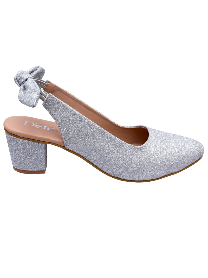 Silver Glitter Embellished Slingback Stilettos Classic Heels Perfect For Casual Occasion & Parties - D'chica