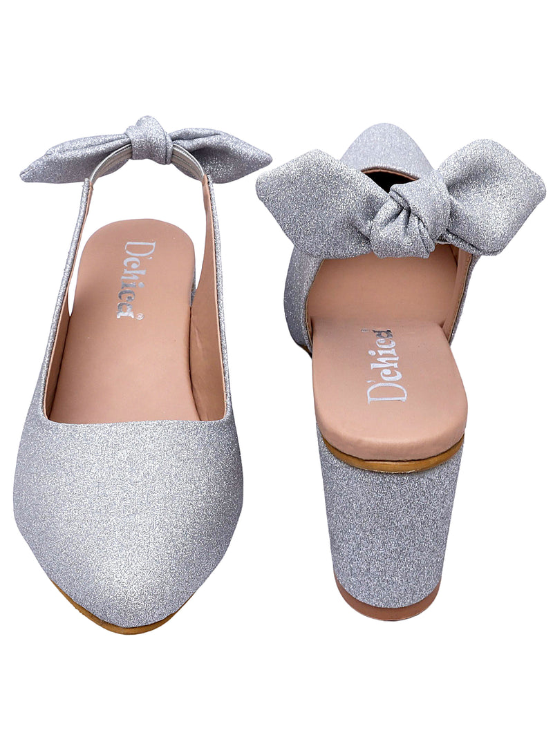 Silver Glitter Embellished Slingback Stilettos Classic Heels Perfect For Casual Occasion & Parties - D'chica