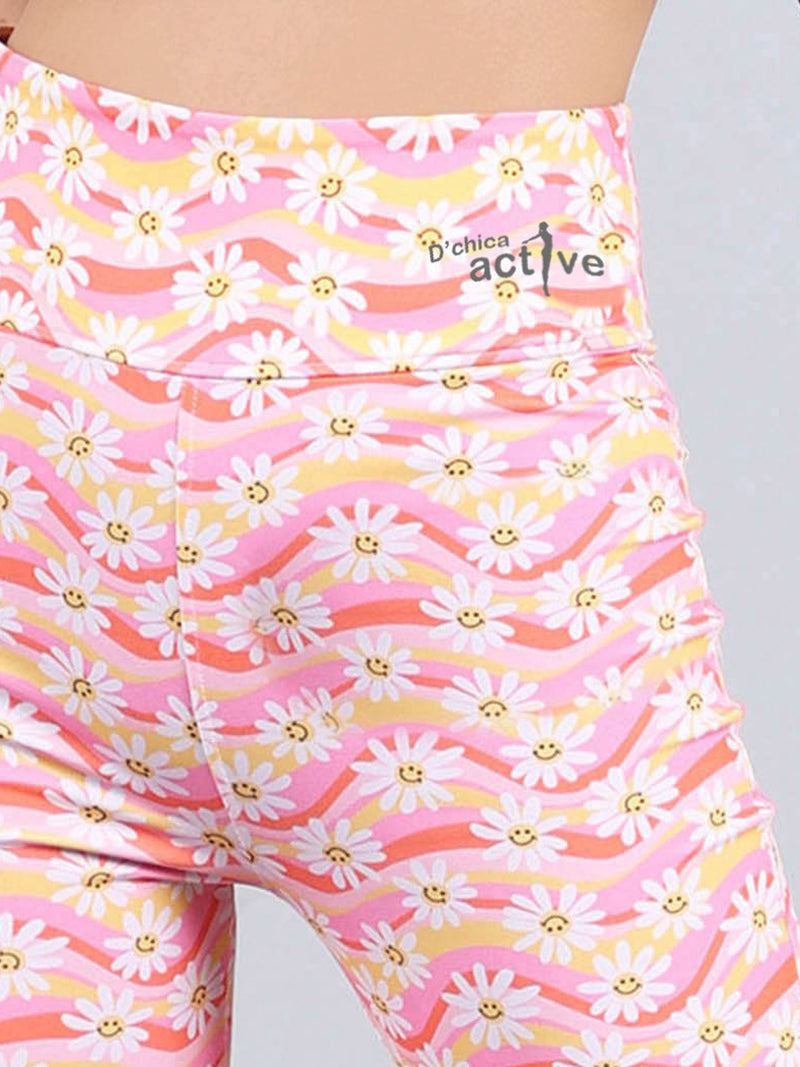 Stretchable Bell Bottom Pants | Sunflower Print Sports Leggings Pack of 1