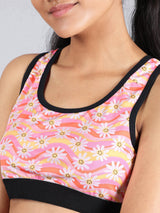 Racerback Sports Bra Full Coverage With Sunflower Print | Pack of 1
