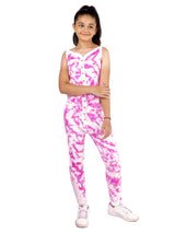 D'chica Slim fit Pink Tie & Dye Thermal Fabric Sleeveless Jumpsuit For Girls