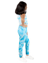D'chica Slim fit Warm Thermal Fabric Blue Tie & Dye Sleeveless Front Open Top & Bottom Set For Girls