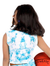 D'chica Slim fit Warm Thermal Fabric Blue Tie & Dye Sleeveless Front Open Top For Girls