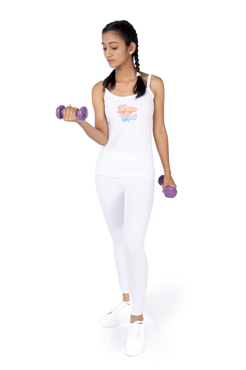 D'chica Slim fit Thermal White Full Sleeves Top and Bottom Sets For Girls