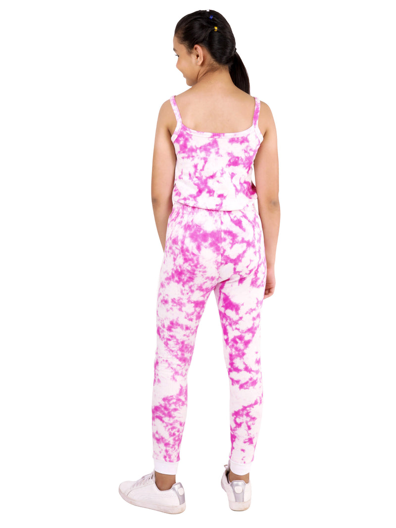 D'chica Slim fit Pink Tie & Dye Thermal Sleeveless Top and Bottom Sets For Girls