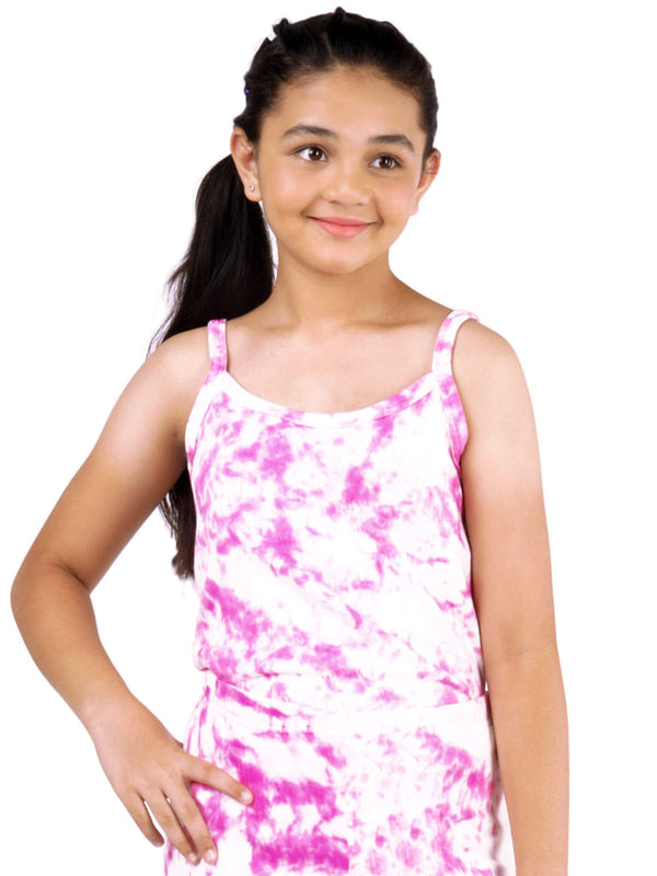 D'chica Slim fit Pink Tie & Dye Thermal Fabric Sleeveless Top For Girls