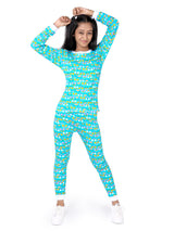 D'chica Slim fit Rainbow Blue Thermal Print Full Top and  Bottom Sets For Girls