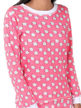 D'chica Slim fit Cat Pink Thermal Print Full Sleeves Top For Girls