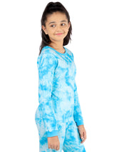 D'chica Slim fit Blue Tie & Dye Thermal Fabric Full Sleeves Top For Girls
