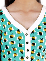 D'chica Slim fit Thermal Fabric Blue Bee Printed Top For Girls