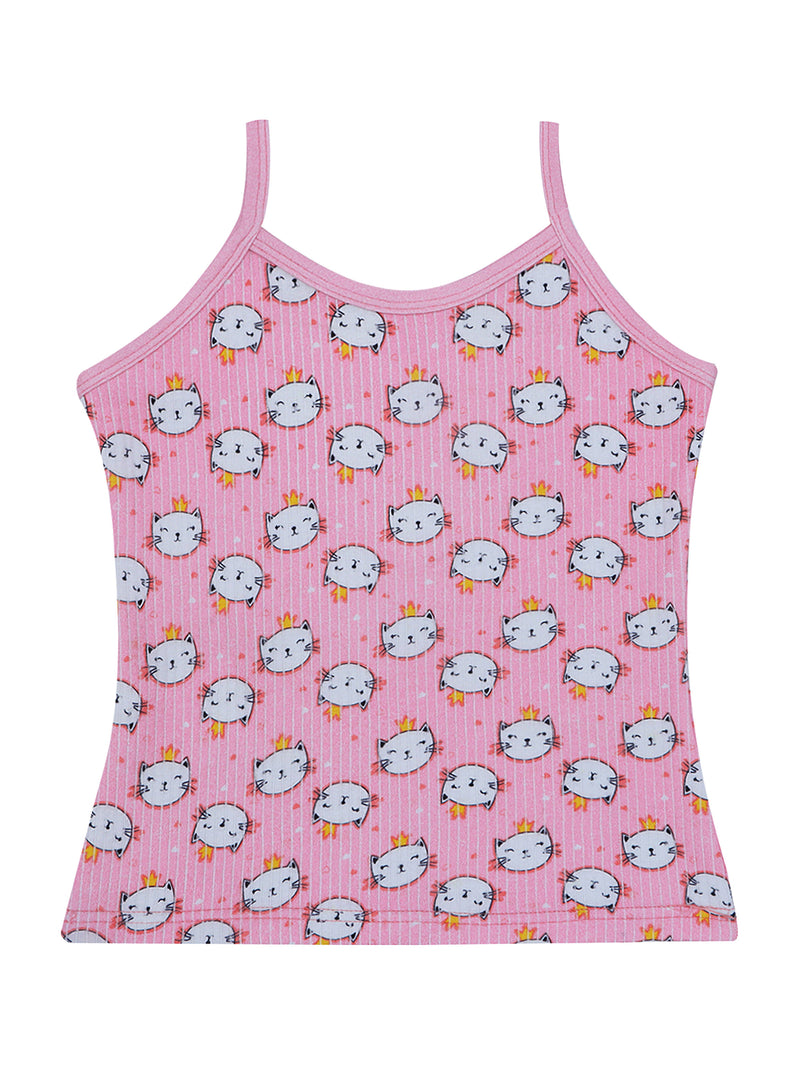 D'chica Slim fit Kitty Print Themal Top For Girls Pink
