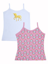 D'chica Slim fit Set of 2- 1 Kitty Print Themal Top &  1 Unicorn Print Thermal Top For Girls White